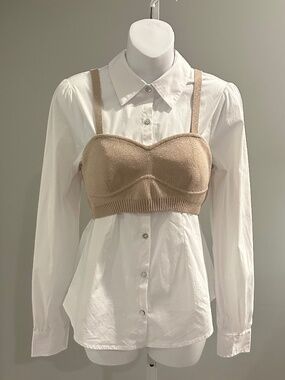 CINQ A SEPT Chic Crisp White Button Down with Bustier Sz S NEW $395!!